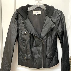 A pleather motto jacket w/ soft hood great for any occasion